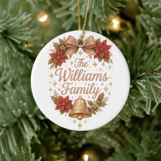 Whimsical Sparkly Script Family Christmas Ceramic Tree Decoration (Tree)