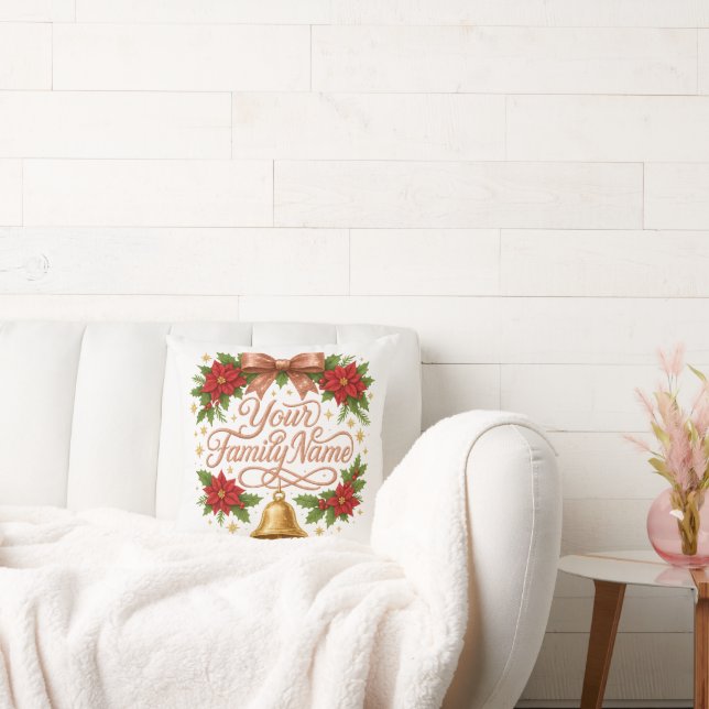 Whimsical Sparkly Script Family Christmas Cushion (Couch)