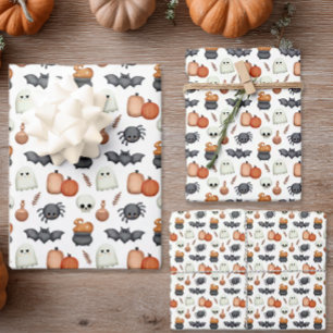 Whimsical Spiders Halloween Wrapping Paper Sheet