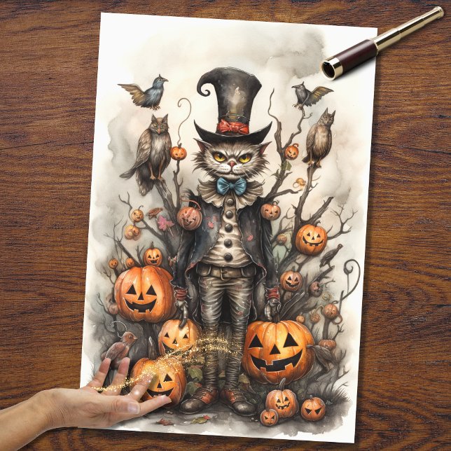 Whimsical Spooky Cat 3 Halloween Decoupage Paper (Creator Uploaded)