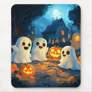 Whimsical Spooky Night Cute Halloween Ghosts Pumpk Mouse Mat