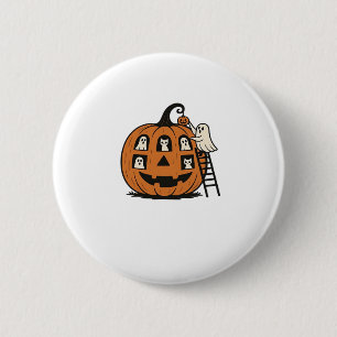Whimsical Spooky Pumpkin with Ghosts, Cats & Hallo 6 Cm Round Badge
