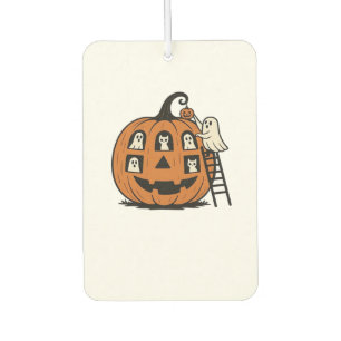 Whimsical Spooky Pumpkin with Ghosts, Cats & Hallo Car Air Freshener