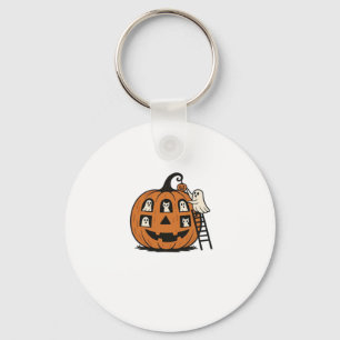 Whimsical Spooky Pumpkin with Ghosts, Cats & Hallo Key Ring