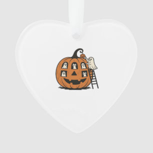 Whimsical Spooky Pumpkin with Ghosts, Cats & Hallo Ornament