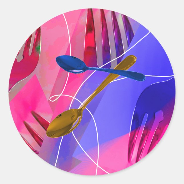 Whimsical Spoons and Forks Sticker (Front)