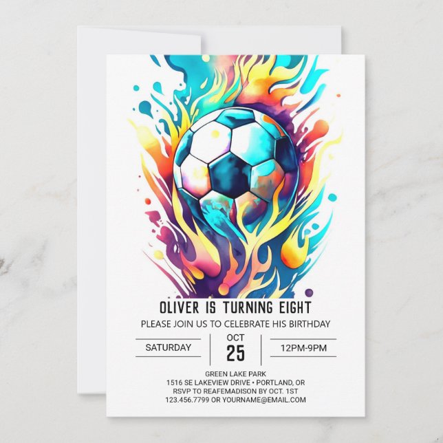 Whimsical Sports Printable Soccer Birthday Invitation (Front)
