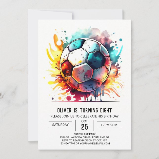 Whimsical Sports Watercolor Kids Birthday Invitation (Front)