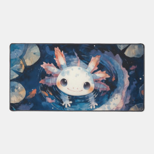 Whimsical Spotted Axolotl Coral Gill Deep Blue Desk Mat