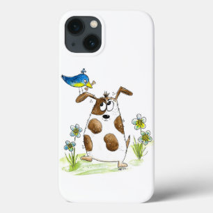 Whimsical Spotted Dog with Bird iPhone 13 Case