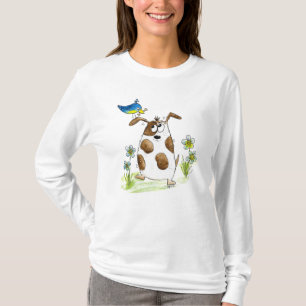 Whimsical Spotted Dog with Bird T-Shirt