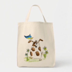 Whimsical Spotted Dog with Bird Tote Bag