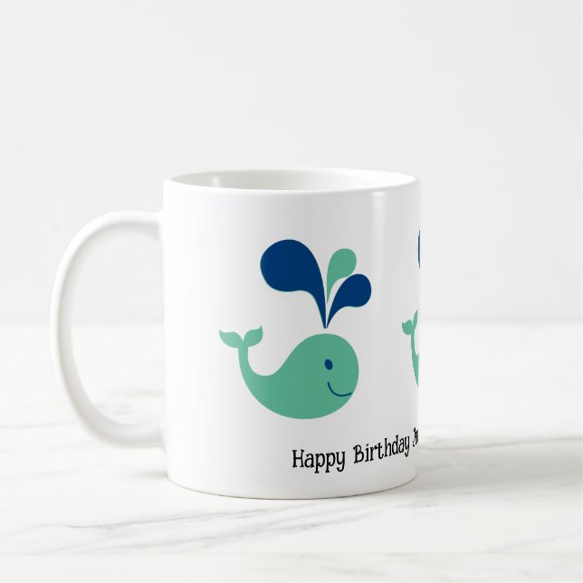 Whimsical Spouting Whale Birthday  Coffee Mug (Left)