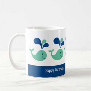 Whimsical Spouting Whales Birthday Coffee Mug