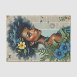 Whimsical Spring Collage   Blue Tropical Art  Tissue Paper