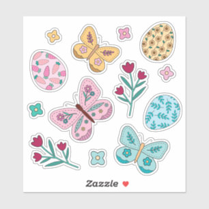 Whimsical Spring Floral, Butterfly and Easter Eggs