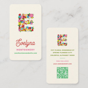 Whimsical Spring Floral Monogram Alphabet Name E Business Card