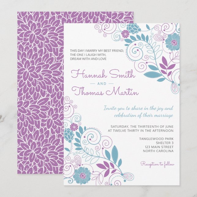 Whimsical Spring Floral Wedding Invitation (Front/Back)