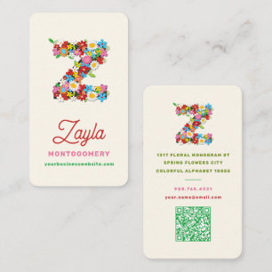 Whimsical Spring Floral Z Monogram Name Creative Business Card