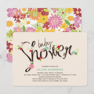 Whimsical Spring Flowers Chic Girl Baby Shower Invitation