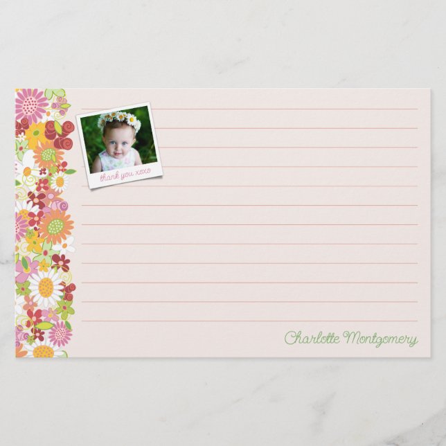 Whimsical Spring Flowers Colourful Floral Garden Stationery (Front)
