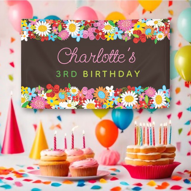 Whimsical Spring Flowers Garden Birthday Party Banner (Whimsical Colorful Spring Flowers Garden Girl's Birthday Party Banner @ fat_fa_tin)