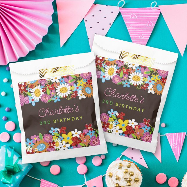 Whimsical Spring Flowers Garden Birthday Party Favour Bags (Whimsical Colorful Spring Flowers Garden Girl's Birthday Party Favor Bag @ fat_fa_tin)