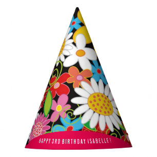 Whimsical Spring Flowers Garden Birthday Party Hat