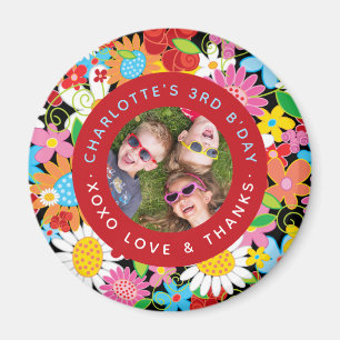 Whimsical Spring Flowers Garden Birthday Party Magnet