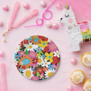 Whimsical Spring Flowers Garden Birthday Party Paper Plate