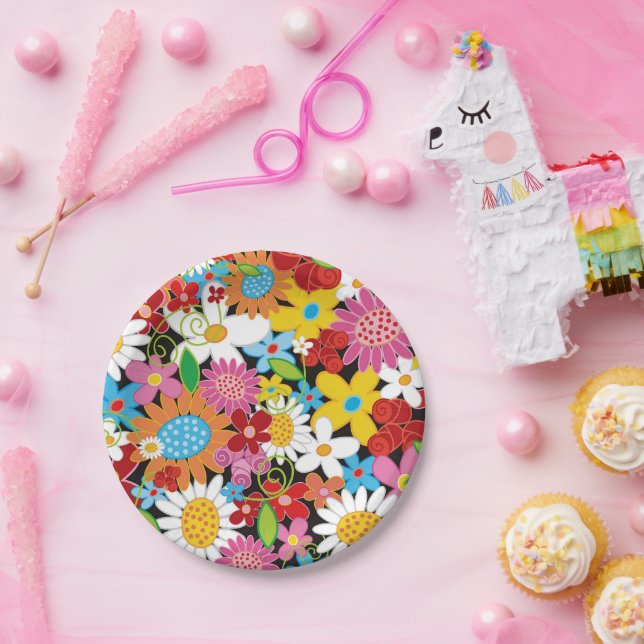 Whimsical Spring Flowers Garden Birthday Party Paper Plate (Party)