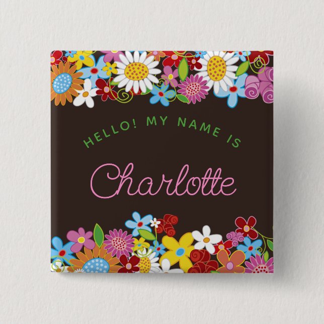 Whimsical Spring Flowers Garden Girl's Birthday 15 Cm Square Badge (Front)