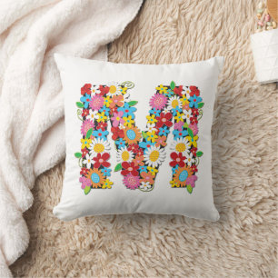Whimsical Spring Flowers Garden Name Monogram 'M' Cushion