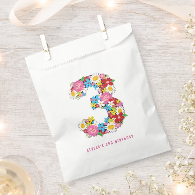 Whimsical Spring Flowers Girl's 3rd Birthday Party Favour Bags (Clipped)