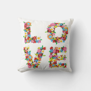 Whimsical Spring Flowers LOVE Valentine Alphabets Cushion