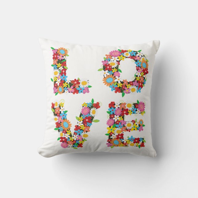 Whimsical Spring Flowers LOVE Valentine Alphabets Cushion (Front)