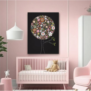 Whimsical Spring Flowers Pop Tree Baby Nursery Art Canvas Print