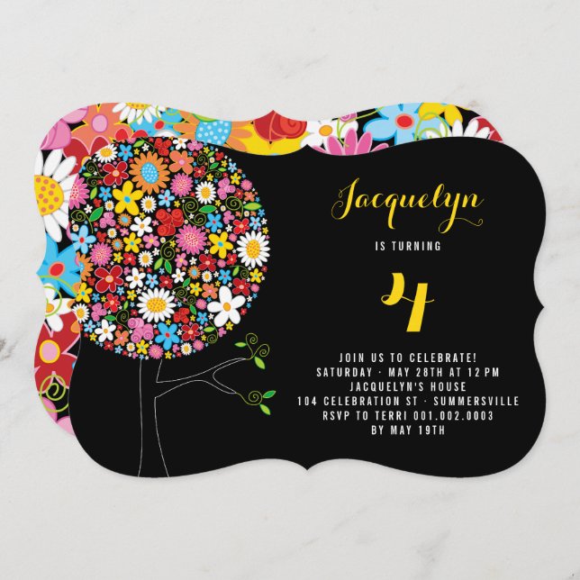 Whimsical Spring Flowers Pop Tree Birthday Party Invitation (Front/Back)