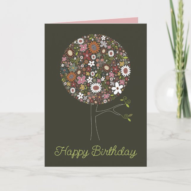 Whimsical Spring Flowers Pop Tree Chic Birthday Card (Front)