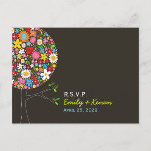 Whimsical Spring Flowers Pop Tree Wedding RSVP Invitation Postcard