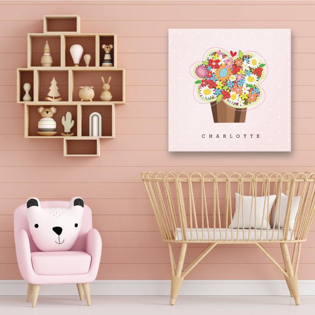 Whimsical Spring Flowers Sweet Cupcake Nursery Art Canvas Print (Whimsical Colorful Spring Flowers Sweet Cupcake Baby Girl's Nursery Art Canvas Print @ fat_fa_tin)