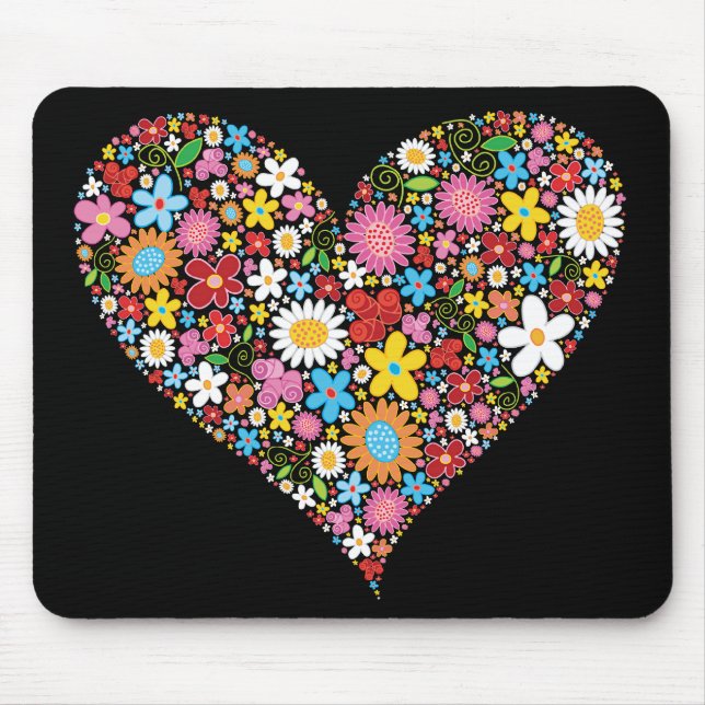 Whimsical Spring Flowers Valentine Cute Heart Love Mouse Mat (Front)