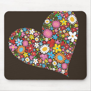 Whimsical Spring Flowers Valentine Cute Heart Love Mouse Mat