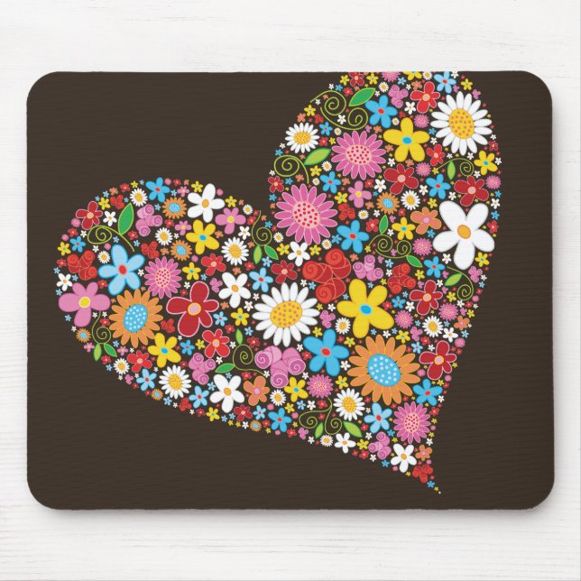 Whimsical Spring Flowers Valentine Cute Heart Love Mouse Mat (Front)