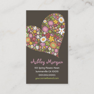 Whimsical Spring Flowers Valentine Heart Love Business Card