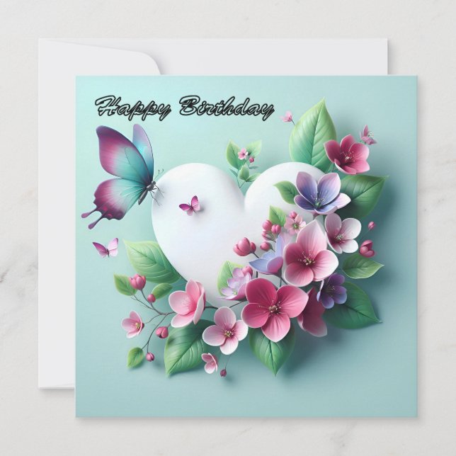 Whimsical Spring Garden & Painted Butterfly Bloom Holiday Card (Front)