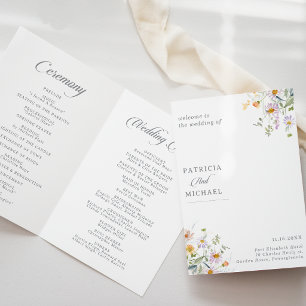 Whimsical Spring Garden Wildflower Folded Wedding Programme