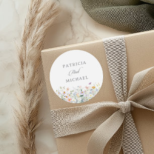 Whimsical Spring Garden Wildflower Wedding  Classic Round Sticker