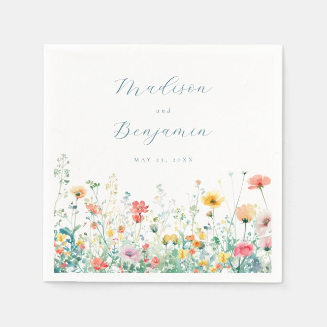 Whimsical Spring Wildflower Wedding Napkin (Front)
