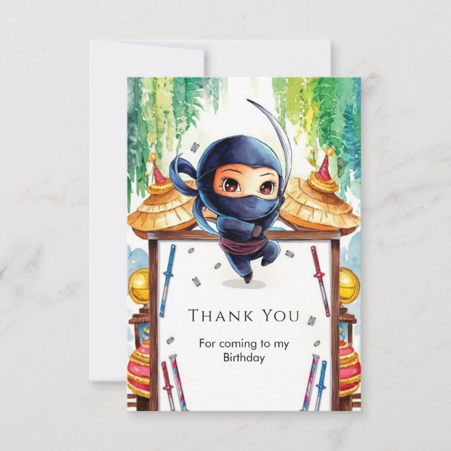 Whimsical Spy Ninja Birthday Thank You Card (Front)
